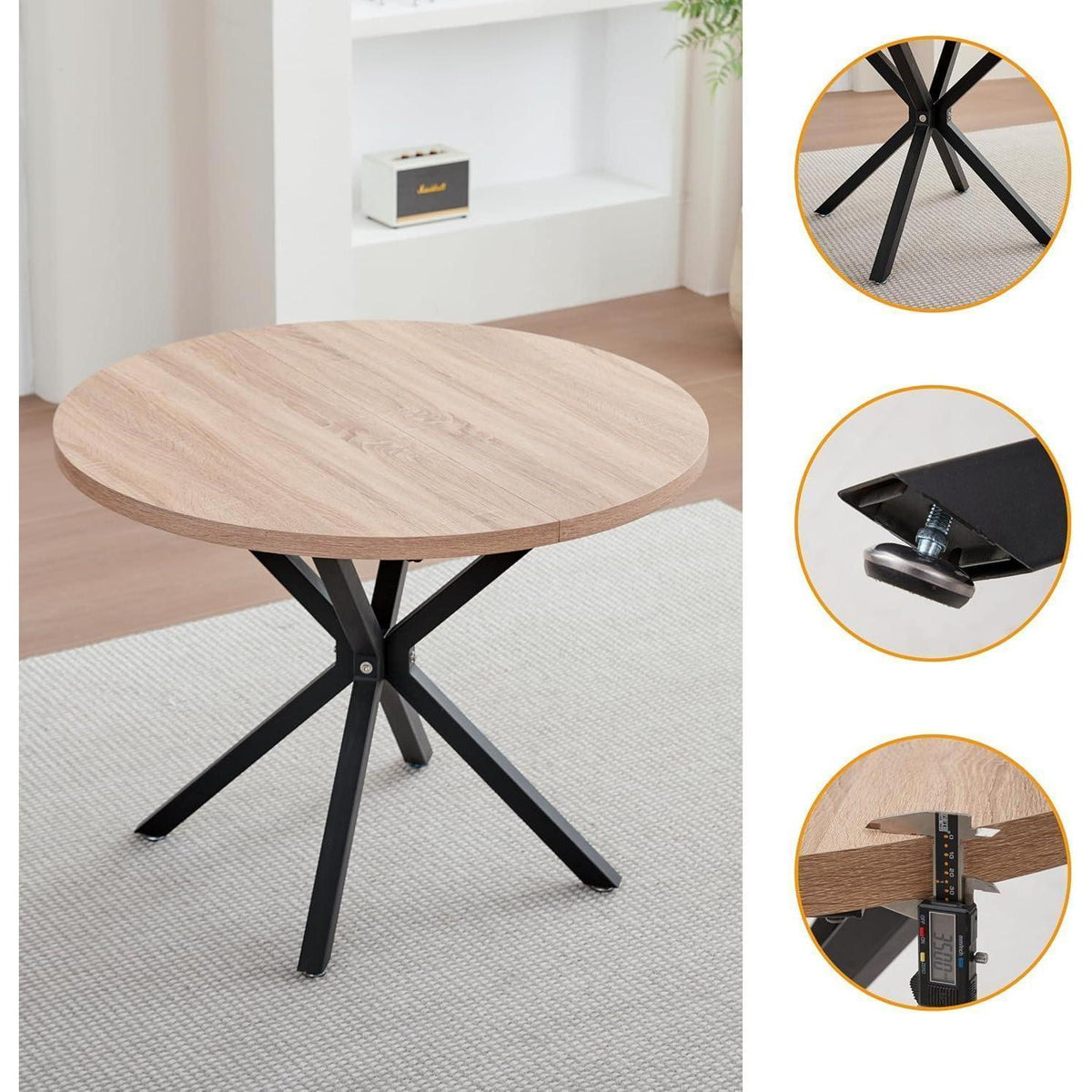Runder Esstisch Set 100cm mit 4 Samtstühlen – Modern & Komfortabel