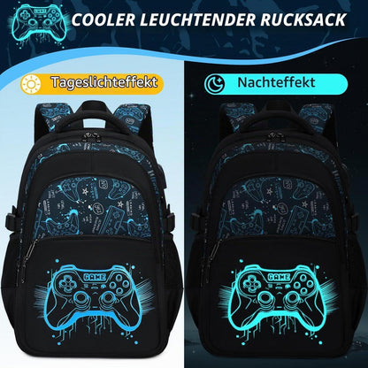 Schulrucksack Jungen Set Blau Spiel – Rucksack + Federmäppchen