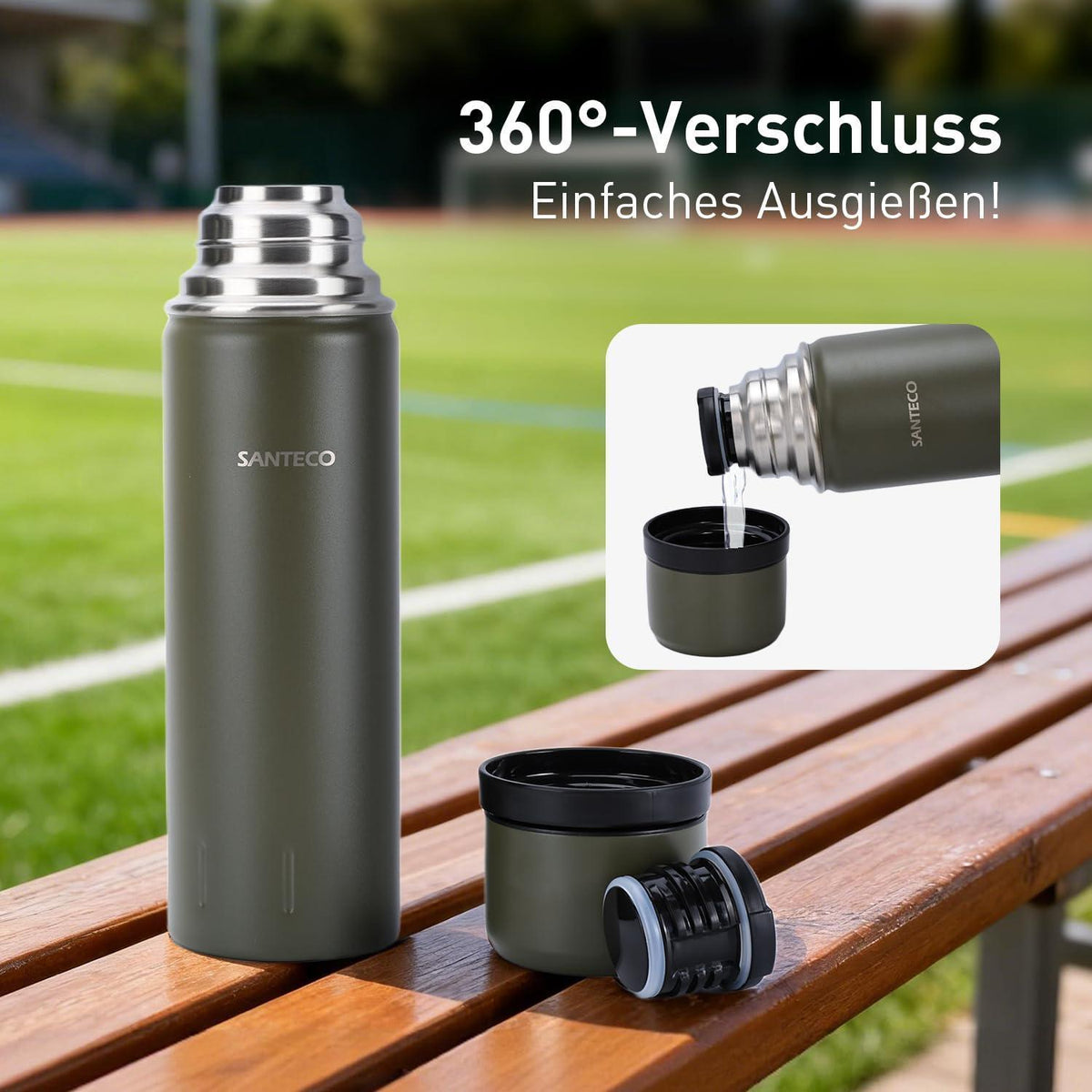 Thermosflasche Edelstahl 1000ml mit Trinkbecher, 24h Kalt/12h Heiß
