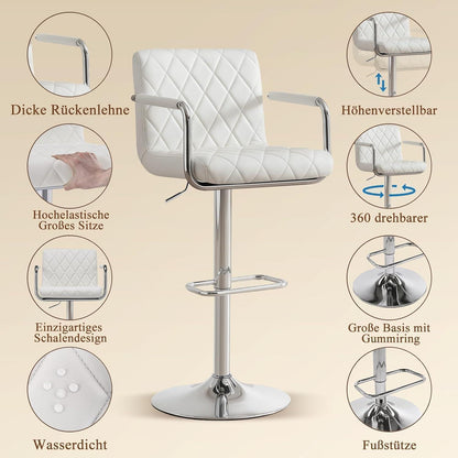 Barhocker Set 4er – Höhenverstellbar, Drehbar, Weiß
