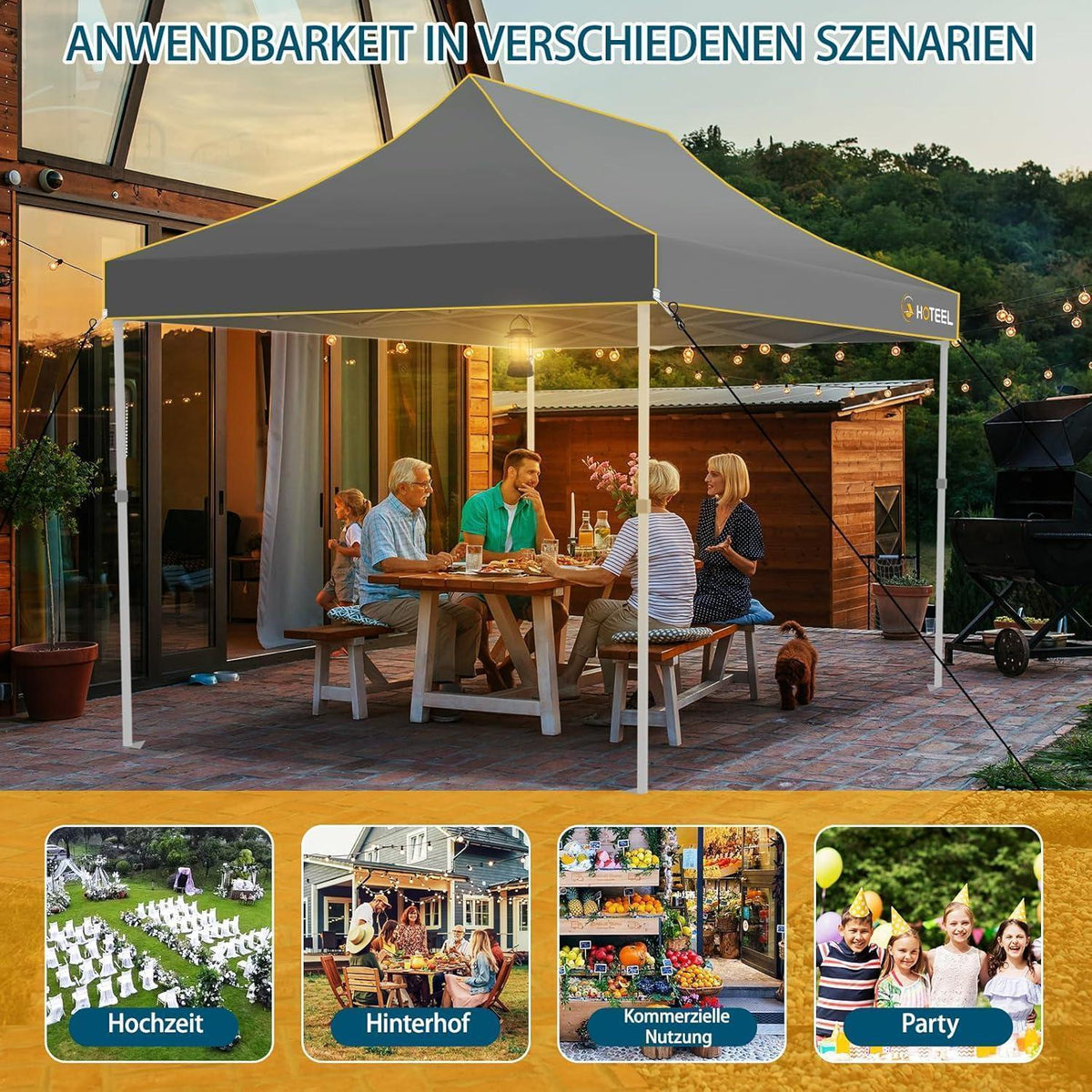 Faltpavillon 3x4,5m – Wasserdicht, Stabil & Winterfest für Garten & Events