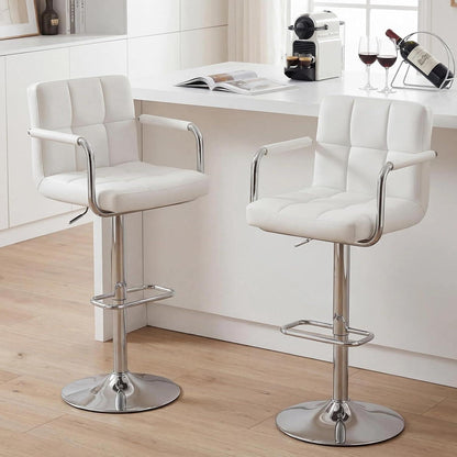 Barhocker Set 2er – Höhenverstellbar, Weiß, PU-Leder