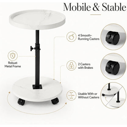 Runder Beistelltisch mit Rollen & Höhenverstellung (45-80cm)