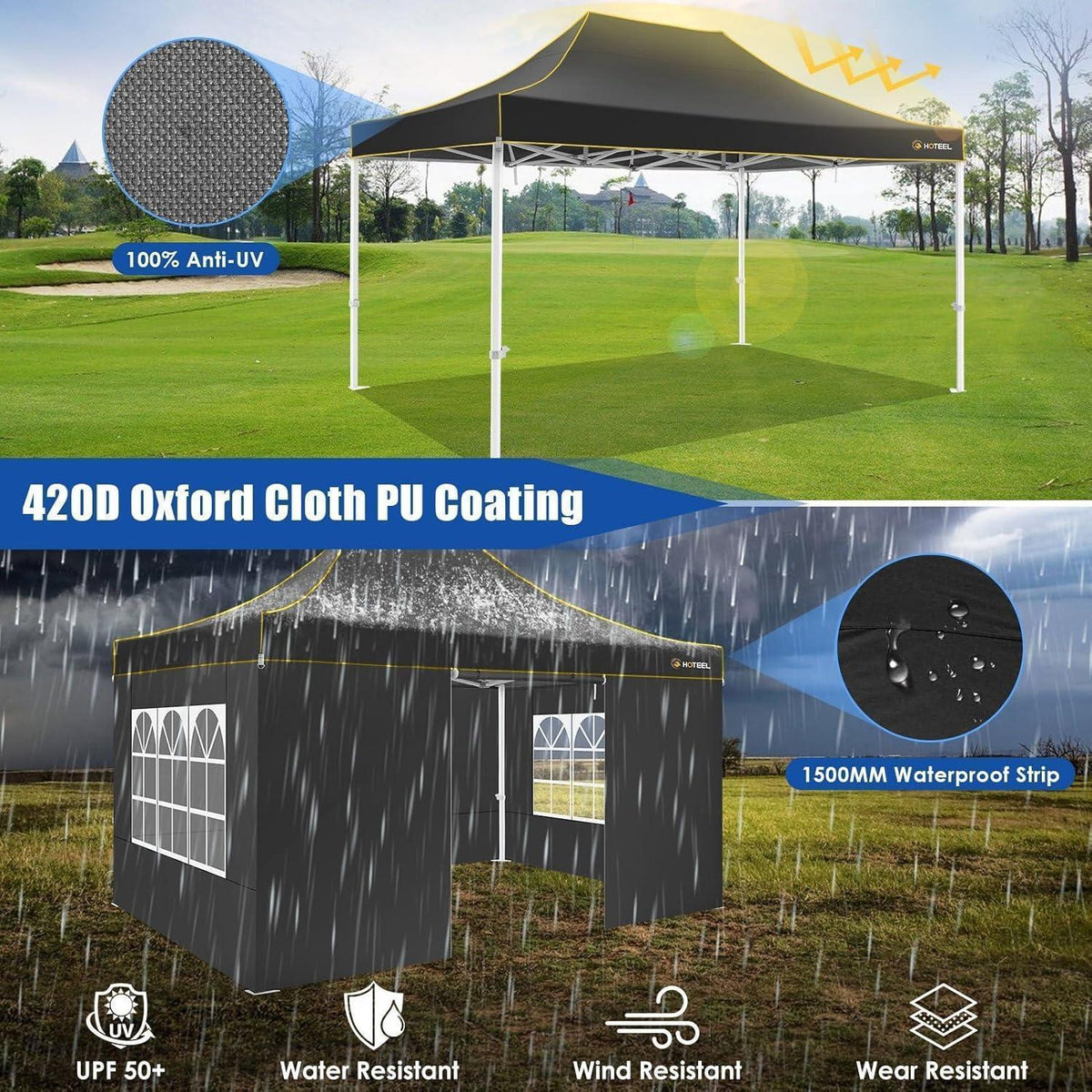 3x4,5m Partyzelt Pavillon wasserdicht mit 4 Seitenteilen