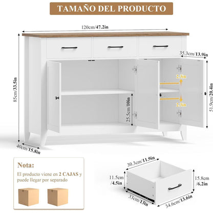 Sideboard Weiß mit Arbeitsplatte & Schubladen – Küchenbuffet