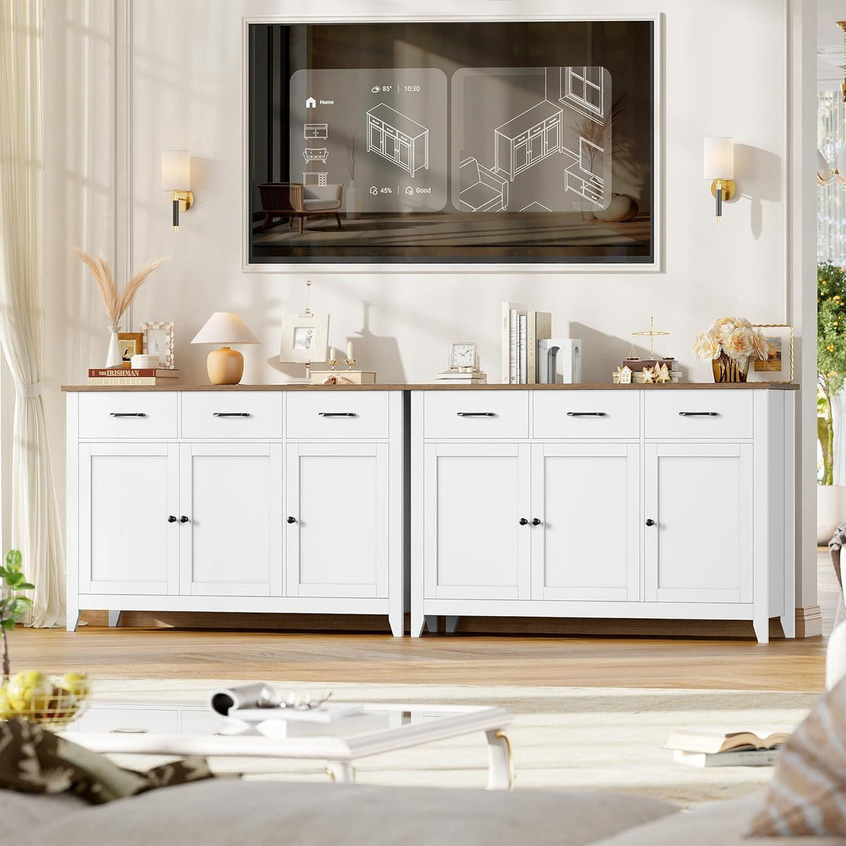 Sideboard Weiß mit Arbeitsplatte & Schubladen – Küchenbuffet