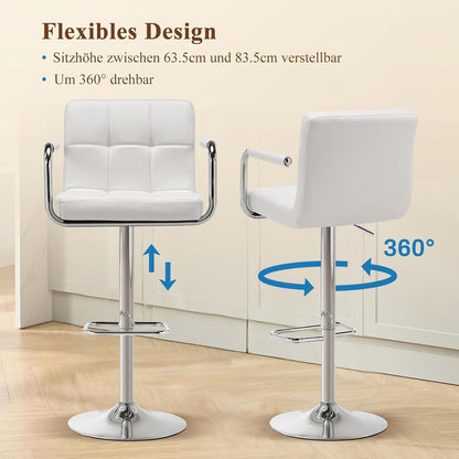 Barhocker Set 4er – Höhenverstellbar, Weiß in Lederoptik