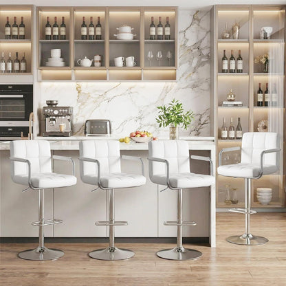 Barhocker Set 4er – Höhenverstellbar, Weiß in Lederoptik