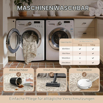 Vintage Teppich Waschbar 160x230cm – Beigebraun