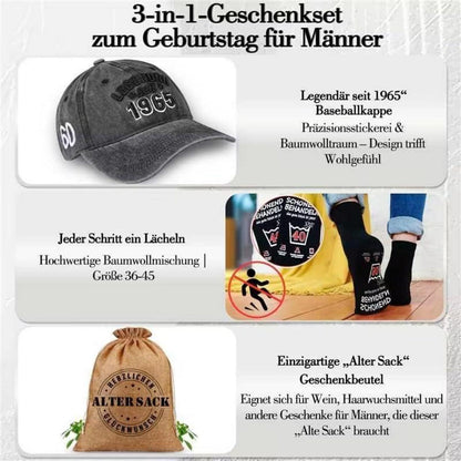 Geschenkset 80. Geburtstag Mann: Alter Sack mit Cap & Socken