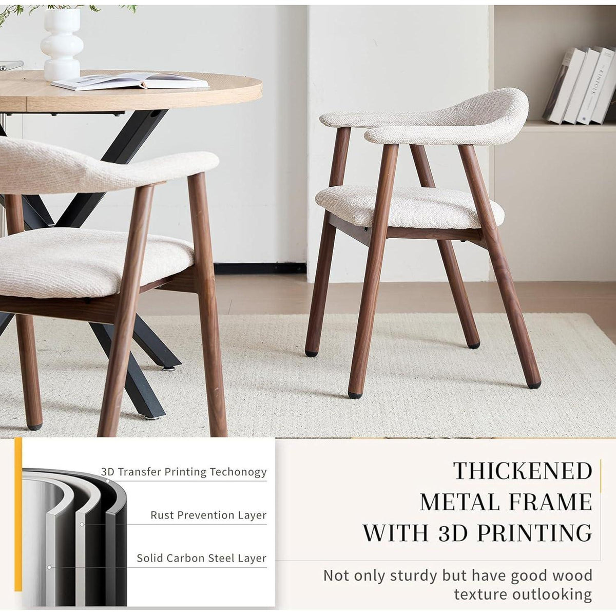 Küchenstuhl 2er Set, Modern & Bequem, Beige/Dunkelbraun