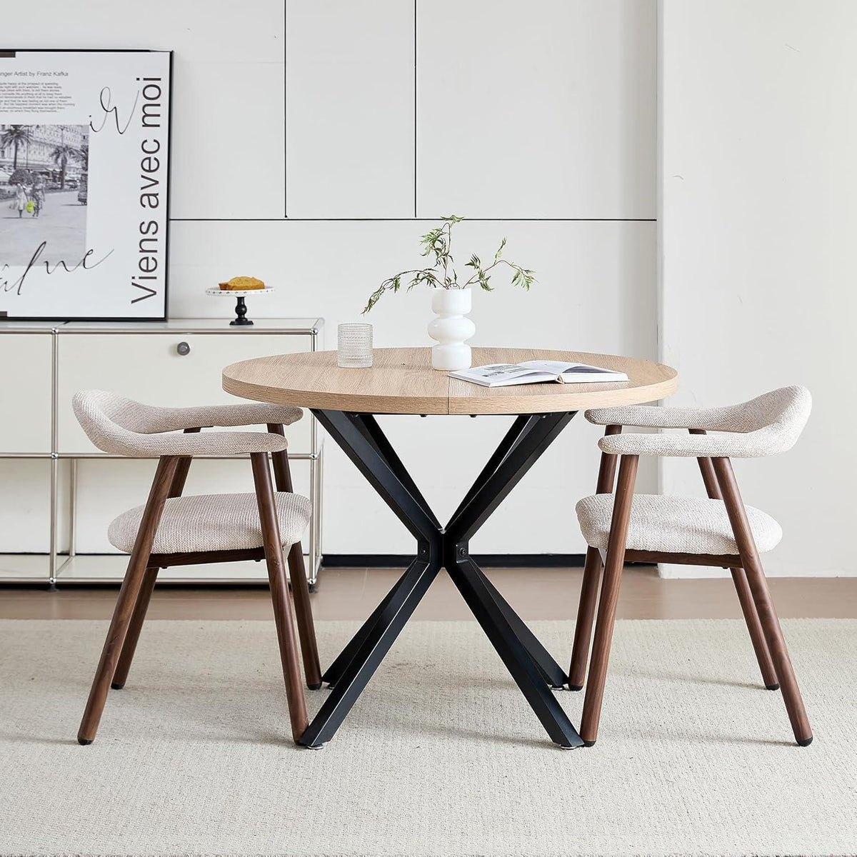 Küchenstuhl 2er Set, Modern & Bequem, Beige/Dunkelbraun