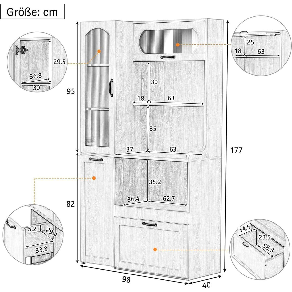 Highboard mit Schubladen & Regalböden – Küchenschrank Naturholz