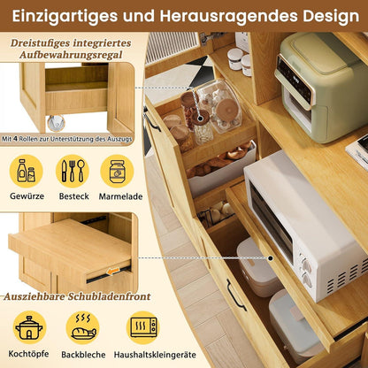 Highboard mit Schubladen & Regalböden – Küchenschrank Naturholz