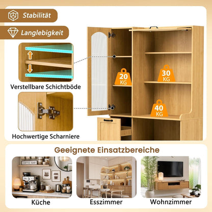 Highboard mit Schubladen & Regalböden – Küchenschrank Naturholz