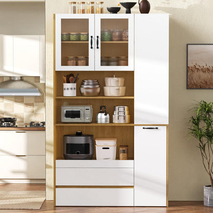 Highboard Weiß & Natur mit Schubladen & Regalböden