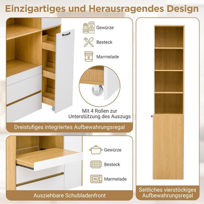 Highboard Weiß & Natur mit Schubladen & Regalböden