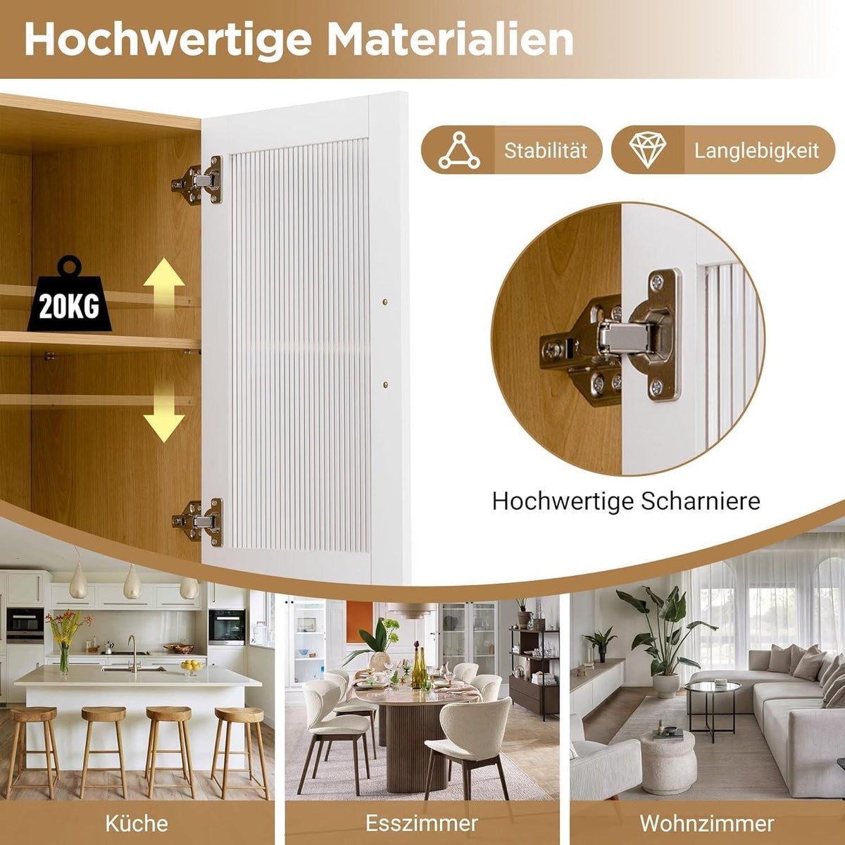 Highboard Weiß & Natur mit Schubladen & Regalböden