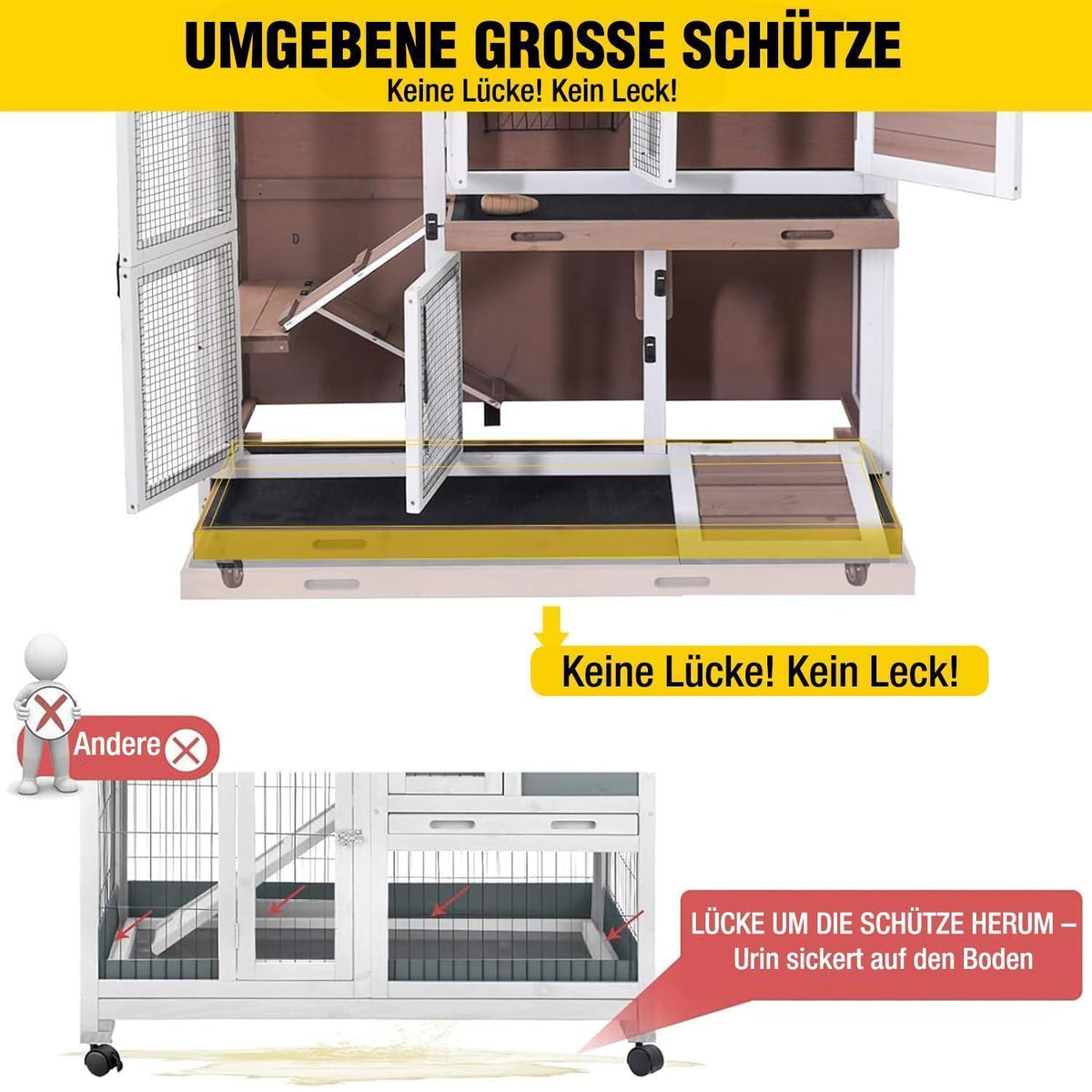 Zweistöckiger Hasenstall mit Rampe – Braun, Large