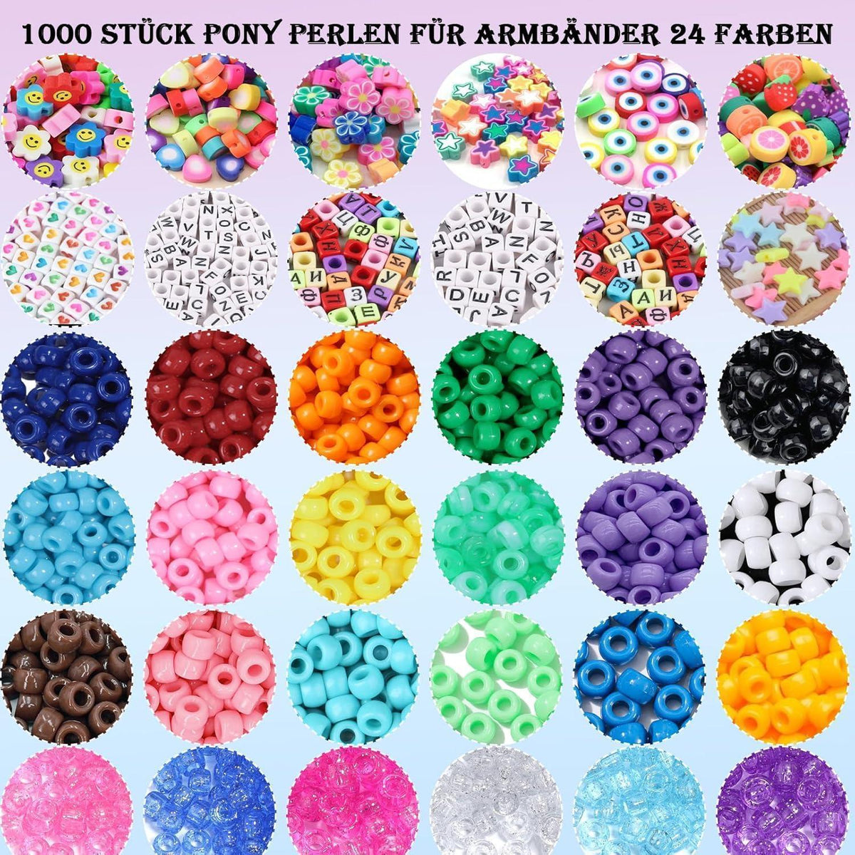 1000 Pony Perlen Set für Freundschaftsarmbänder & Schmuckbasteln