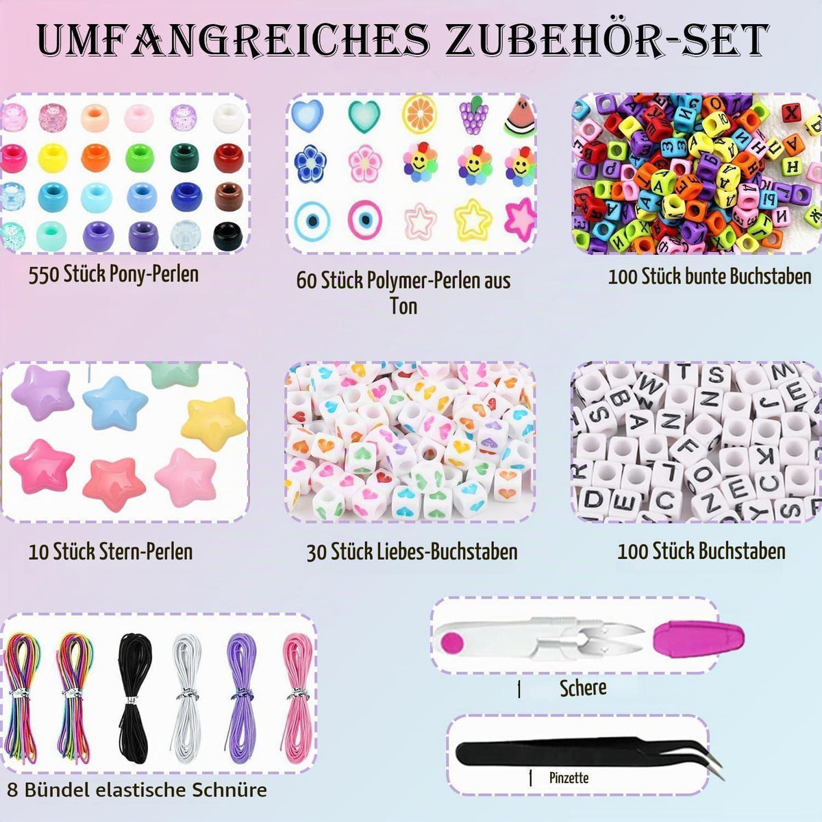 1000 Pony Perlen Set für Freundschaftsarmbänder & Schmuckbasteln