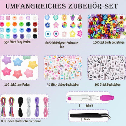 1000 Pony Perlen Set für Freundschaftsarmbänder & Schmuckbasteln