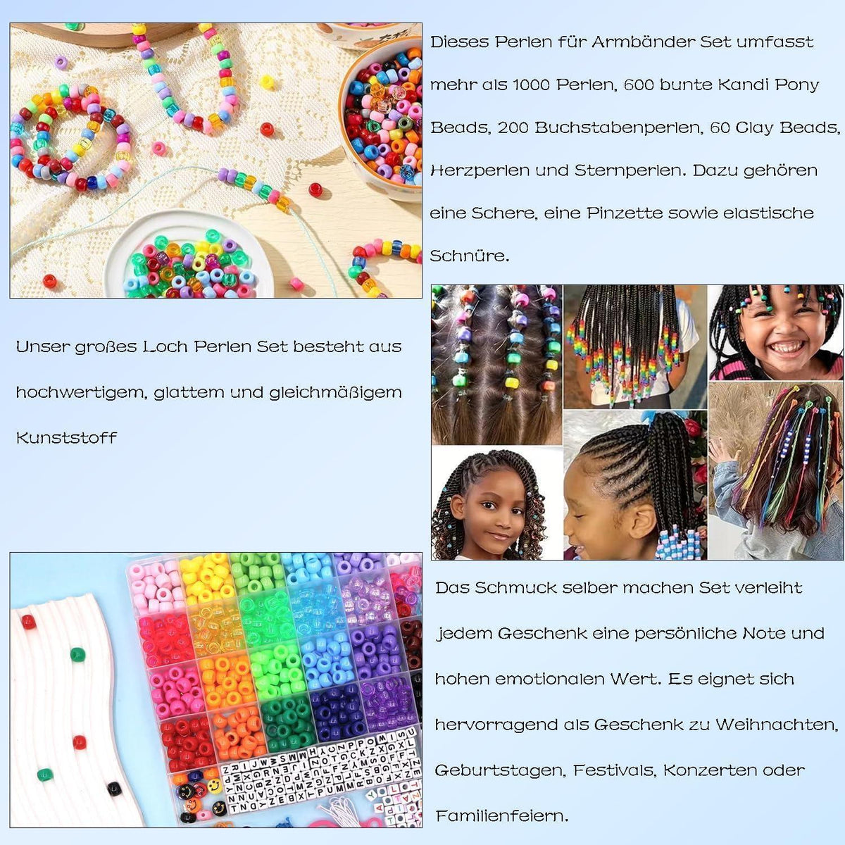 1000 Pony Perlen Set für Freundschaftsarmbänder & Schmuckbasteln