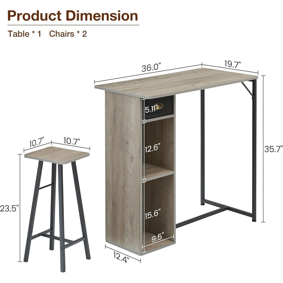 Platzsparendes Esszimmer-Set für 2 Personen – Grau