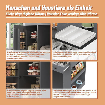 Kücheninsel mit Schubladen & Haustierbereich (Grau)