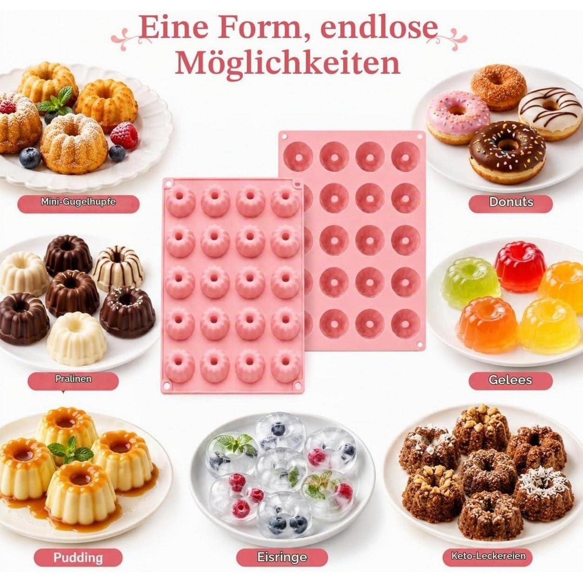 2x Mini Gugelhupfform Silikon | 40 Cavities für Muffins & Donuts