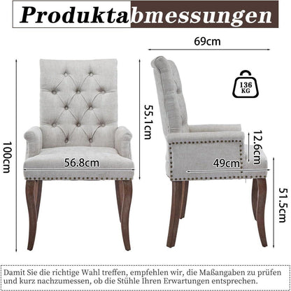 Beige Esszimmerstühle 4er-Set mit Armlehne & Chenille Polsterung