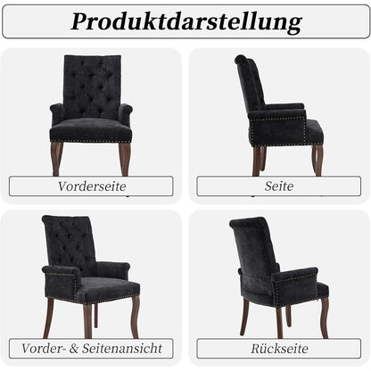 Esszimmerstühle Set 6 Schwarz mit Armlehne & Chenille Polsterung