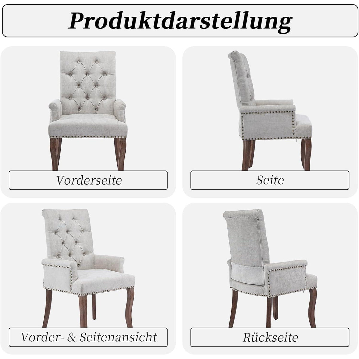 Beige Esszimmerstühle 6er Set mit Armlehne & Chenille Polsterung