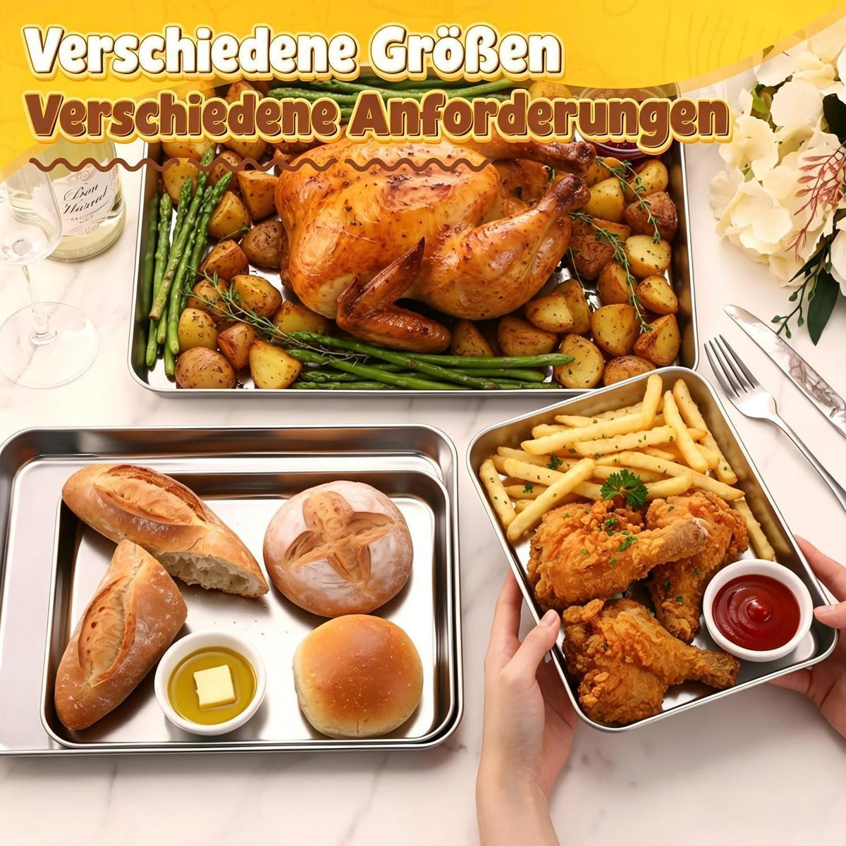 Edelstahl Backblech Set 4er – Rechteckige Kuchenformen 23-40cm