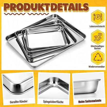 Edelstahl Backblech Set 4er – Rechteckige Kuchenformen 23-40cm
