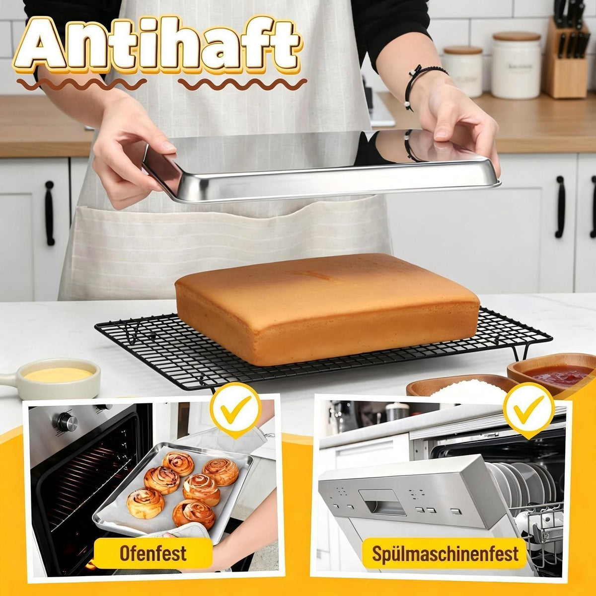 Edelstahl Backblech Set 4er – Rechteckige Kuchenformen 23-40cm