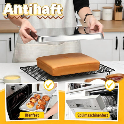 Edelstahl Backblech Set 4er – Rechteckige Kuchenformen 23-40cm