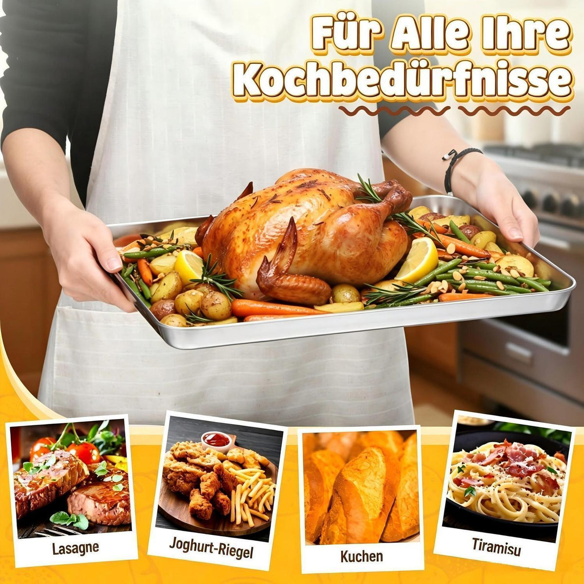 Edelstahl Backblech Set 4er – Rechteckige Kuchenformen 23-40cm