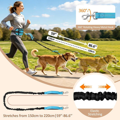 Joggingleine für Hunde mit Bauchgurt & Hüfttasche, Blau