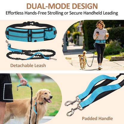 Joggingleine für Hunde mit Bauchgurt & Hüfttasche, Blau