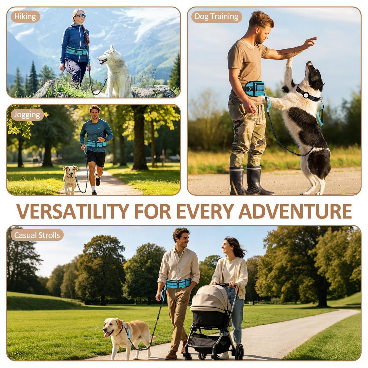 Joggingleine für Hunde mit Bauchgurt & Hüfttasche, Blau
