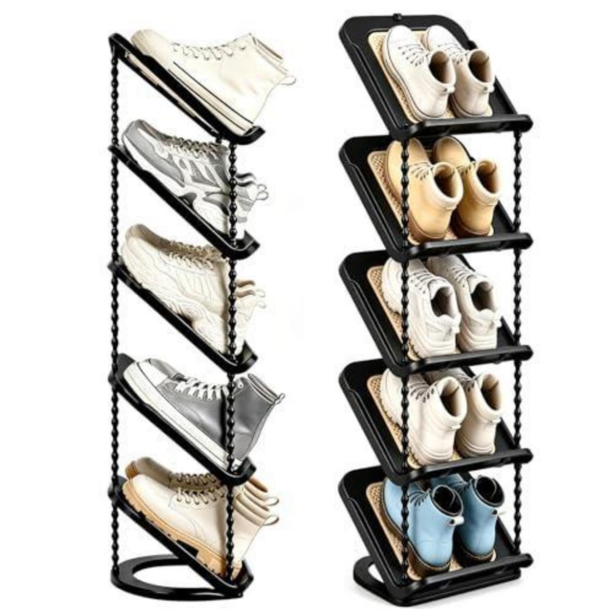 Platzsparend Schuhregal 5 Ebenen schräg – 2er Set Schwarz