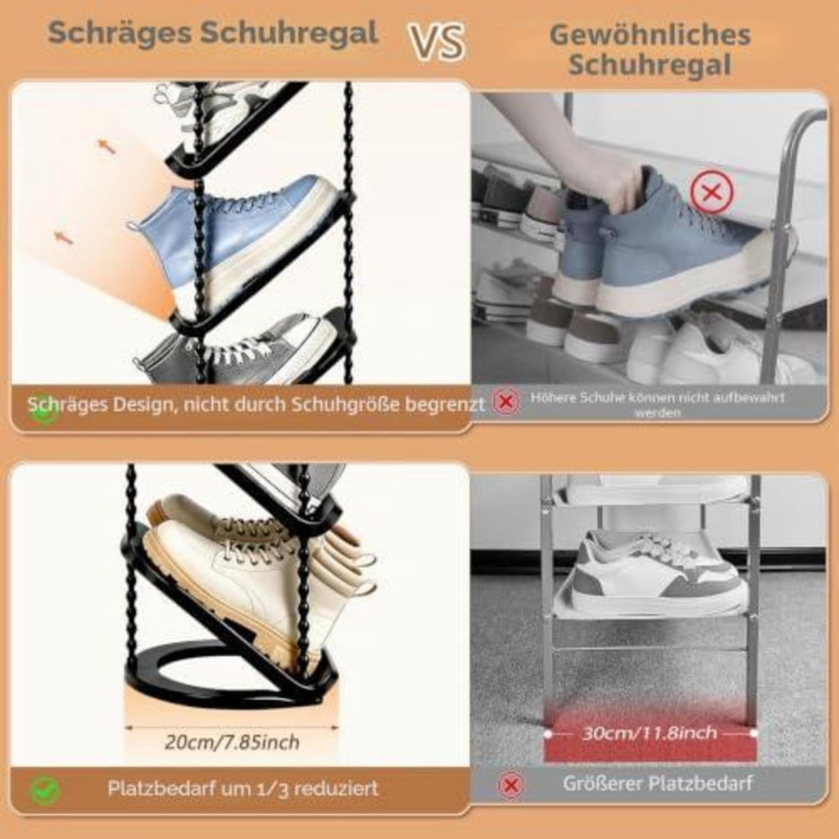 Platzsparend Schuhregal 5 Ebenen schräg – 2er Set Schwarz