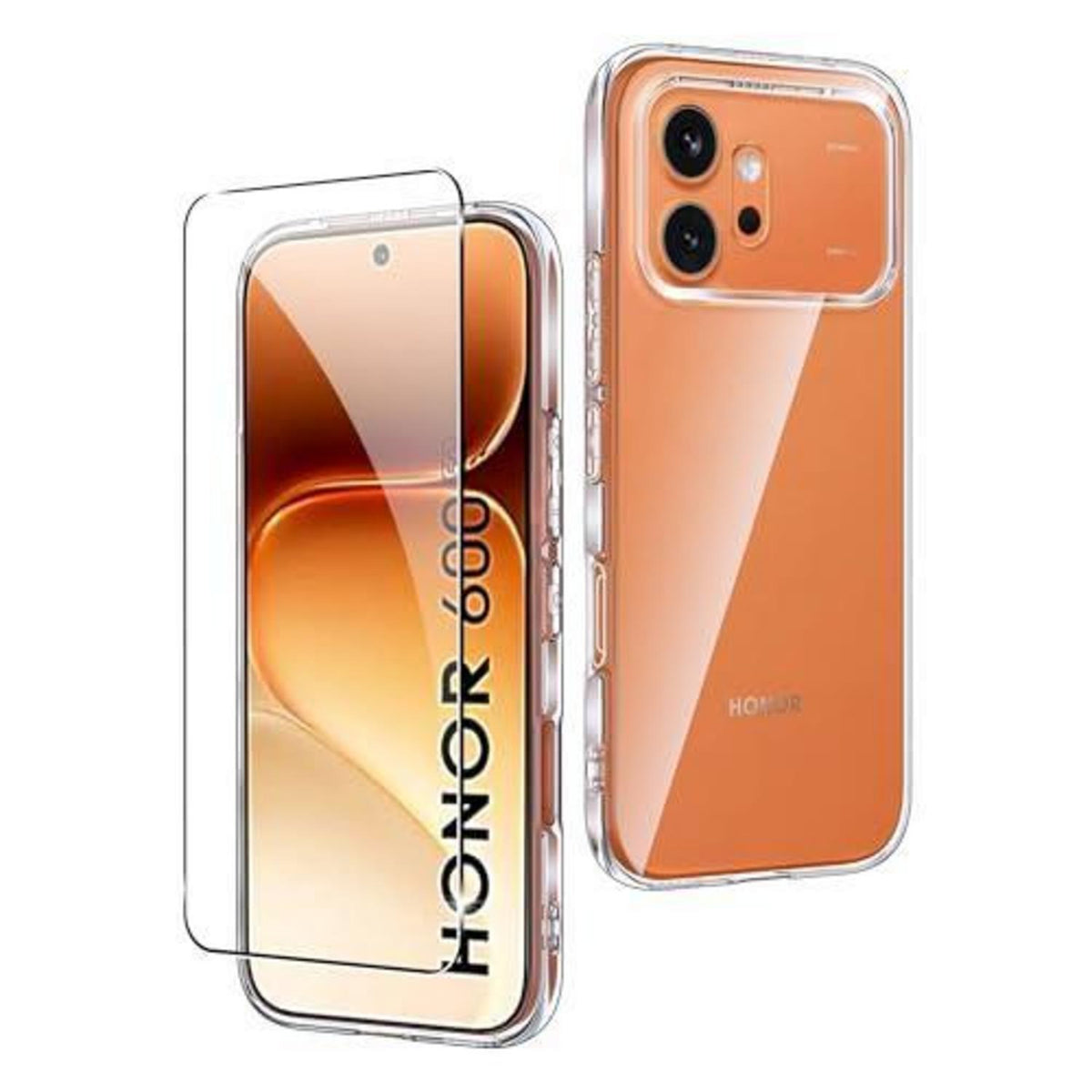 Transparente Honor 600 5G Hülle mit Displayschutz aus Glas