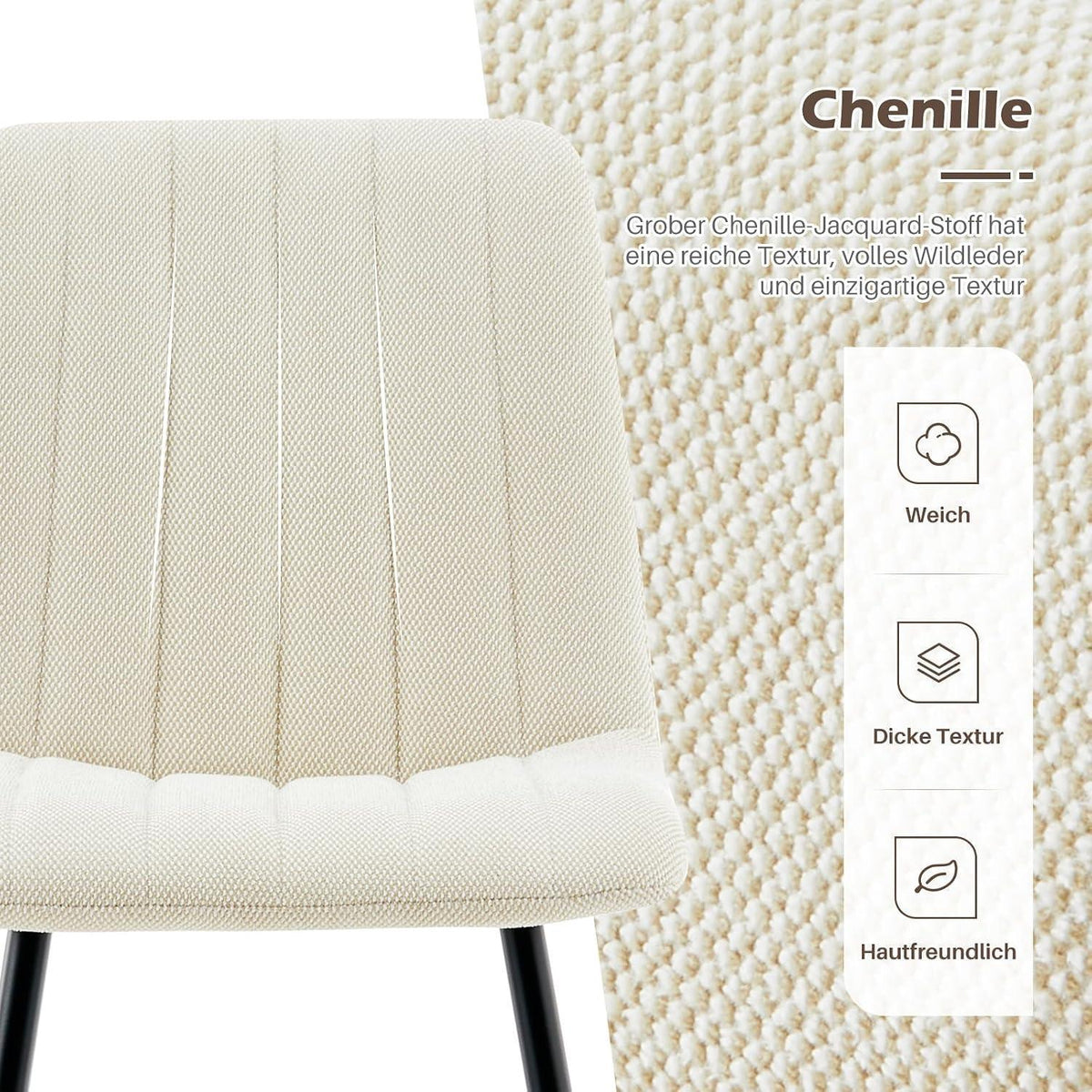 Ergonomische Esszimmerstühle (2er Set, Creme)