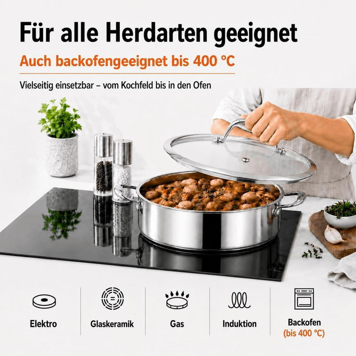 Schmorpfanne Edelstahl 28cm – Vielseitig & für 4-6 Personen
