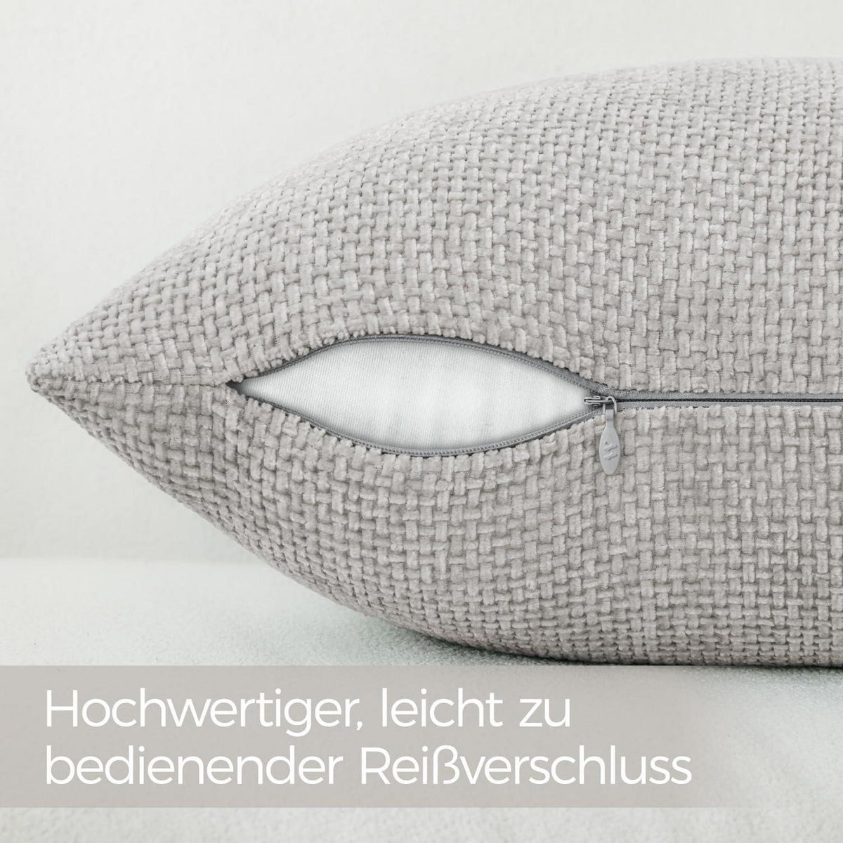 2x Kissenbezug 30x50 Hellgrau Chenille - Weiche Dekokissen
