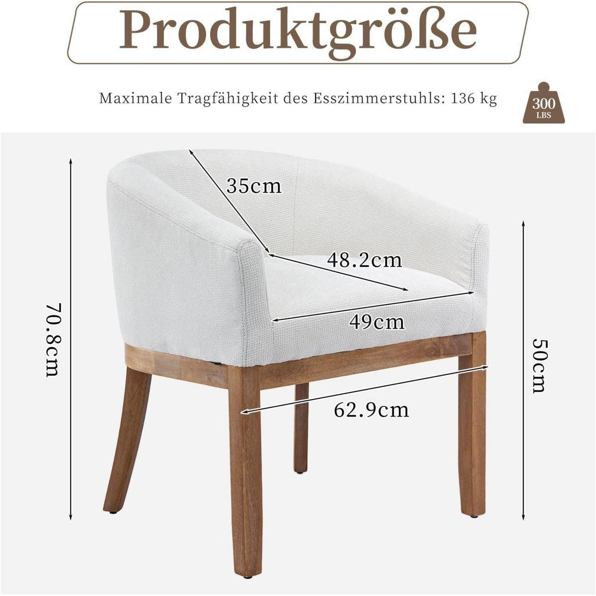 Esszimmerstühle 6er Set mit Armlehnen, Beige Leinenstoff