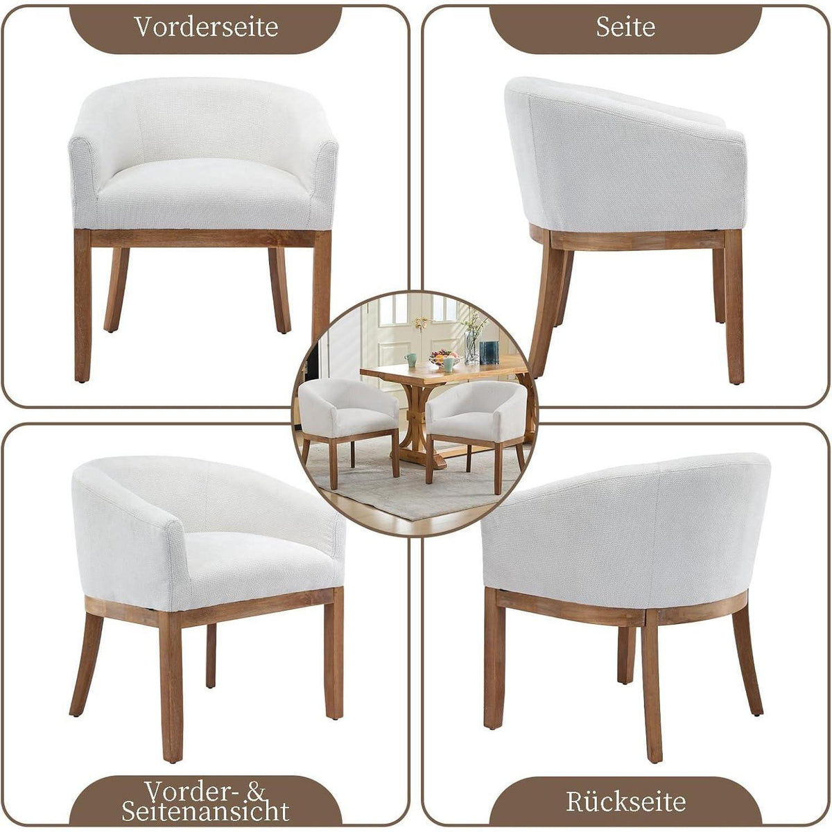 Esszimmerstühle 6er Set mit Armlehnen, Beige Leinenstoff