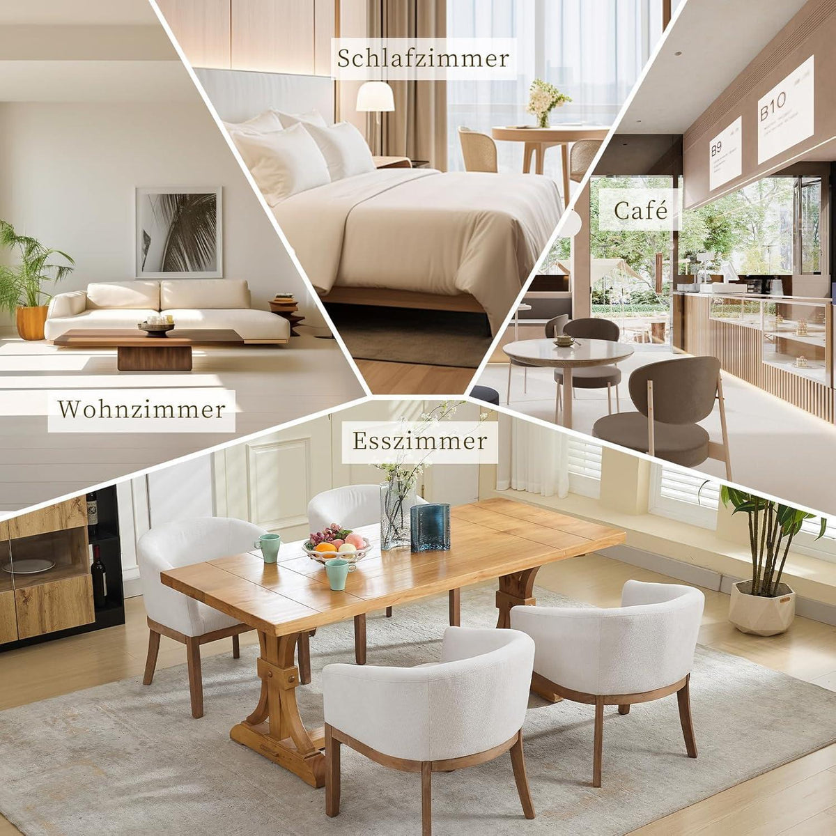 Esszimmerstühle 6er Set mit Armlehnen, Beige Leinenstoff